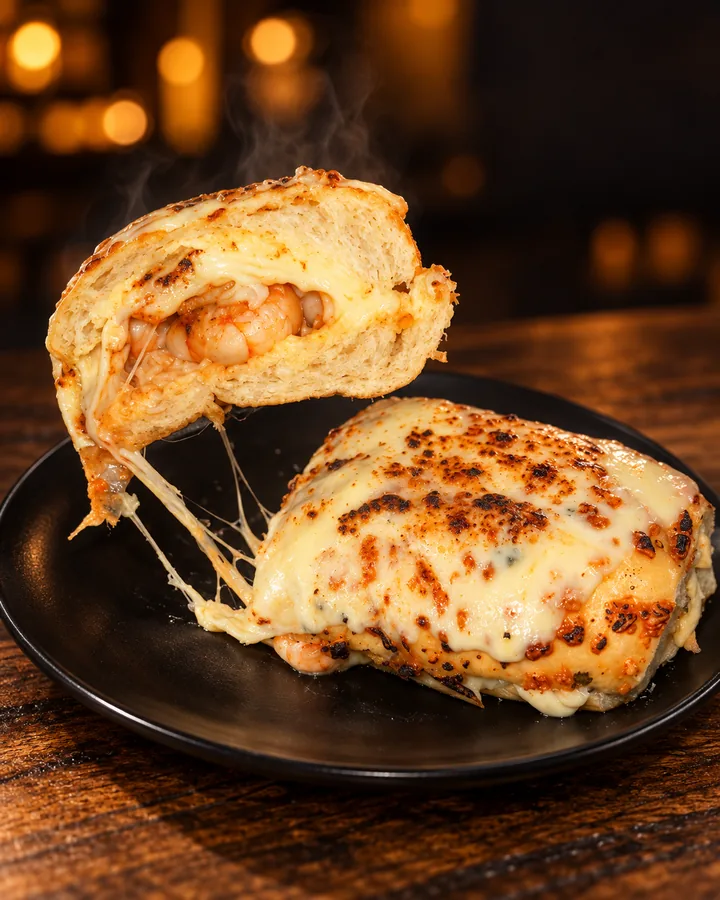 Recheio de camarão e queijo gratinado